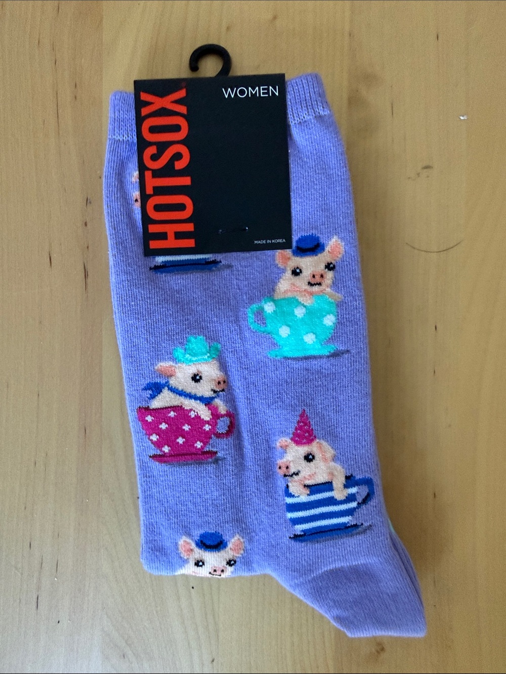 Hot Sox Lavender Pig-in-Teacup Socks